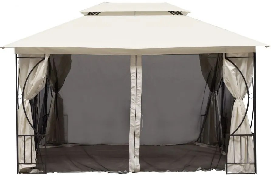 Luxusný záhradný pavilón 4x3x2,8 m - béžový - moskytiéra + plné steny