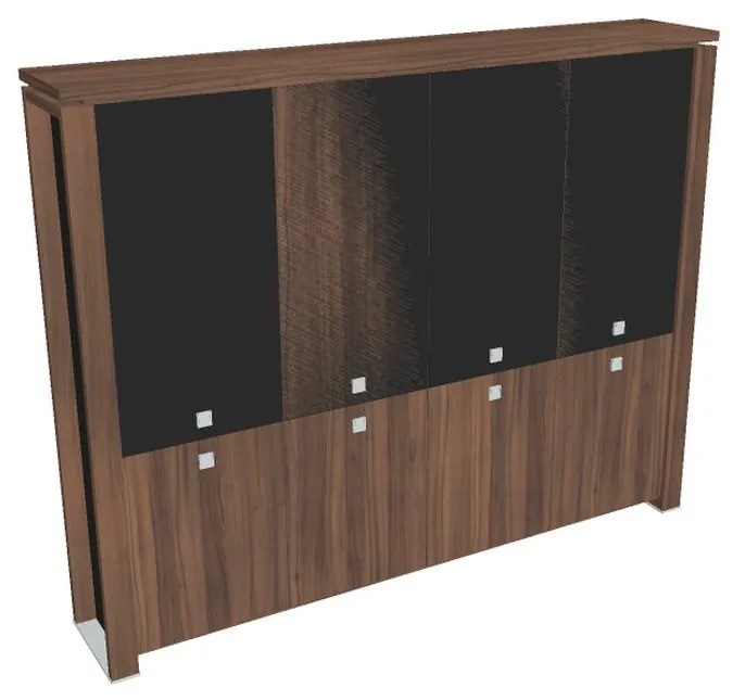 Vysoká skriňa Verno+ S 260 x 46 x 210 cm, kombinované dvere, orech / čierna