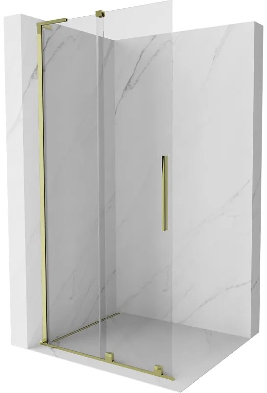 Mexen Velar L, posuvná sprchová zástena Walk-in 120 x 200 cm, 8mm číre sklo, zlatá lesklá, 871-120-003-03-50