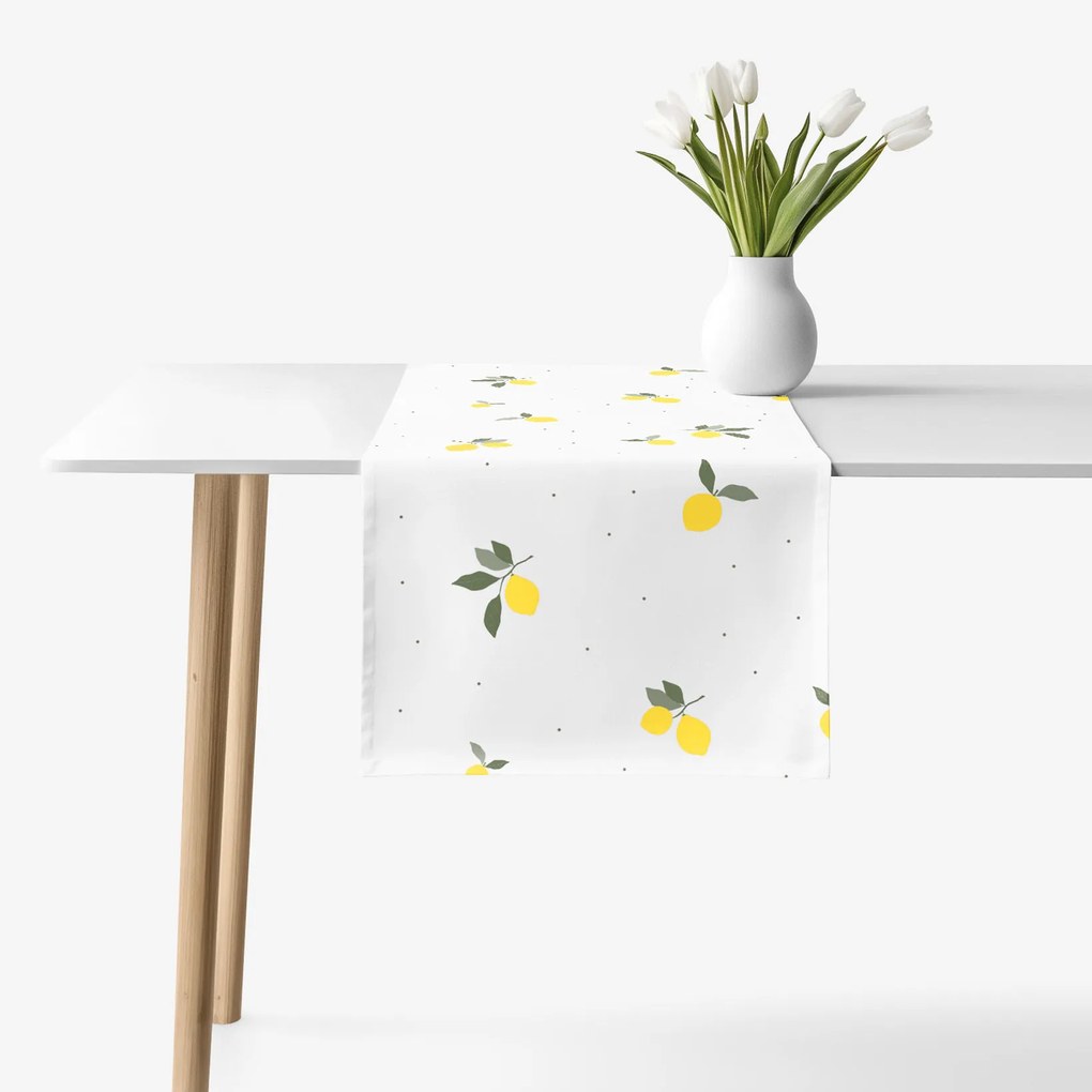 Goldea behúň na stôl 100% bavlnené plátno - citróny 35x140 cm