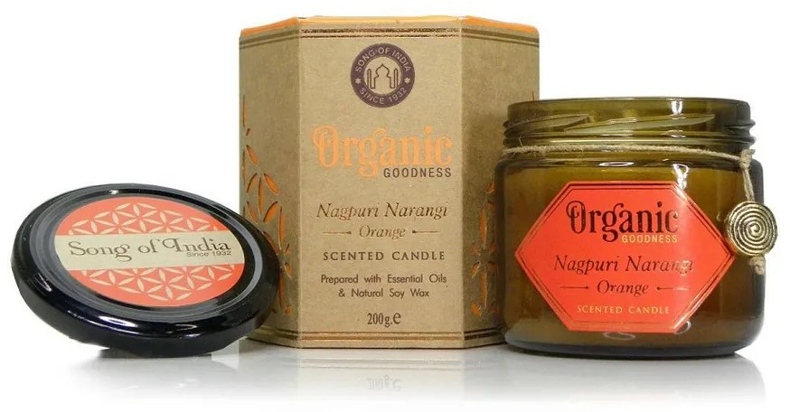 Organická sviečka Nagpuri Narangi - Orange 200 g v jantárovom skle