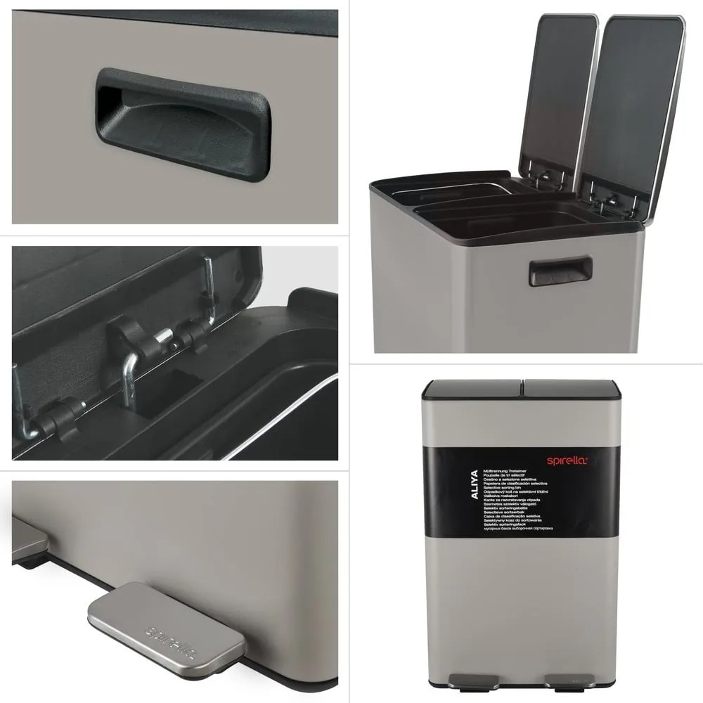 Taupe oceľový odpadkový kôš 2x30 l na triedený odpad/nášľapný Aliya – Spirella