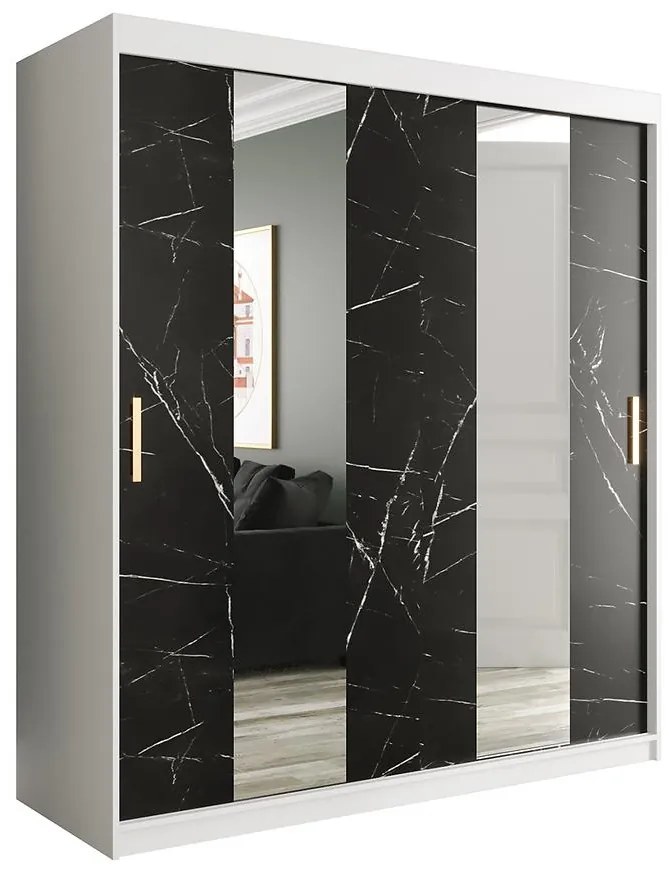 Skriňa Marmur Pole 180 biely/mramor čierna