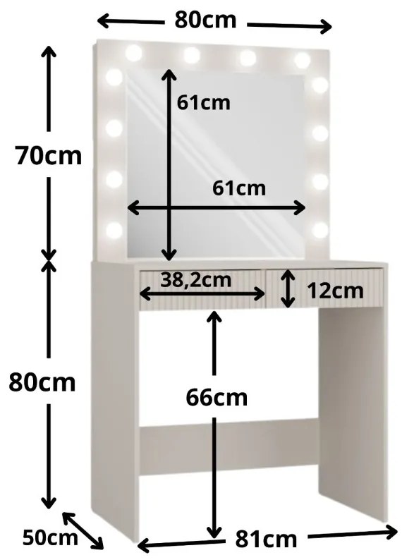 Toaletní stolek s LED osvětlením MARINA Slim kašmír