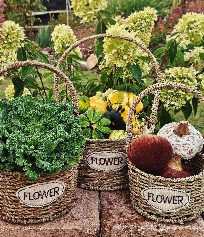 3ks pletený košík s ušami Flower - Ø 22*12/32 / Ø 19*11/27 / Ø 16*10/24 cm
