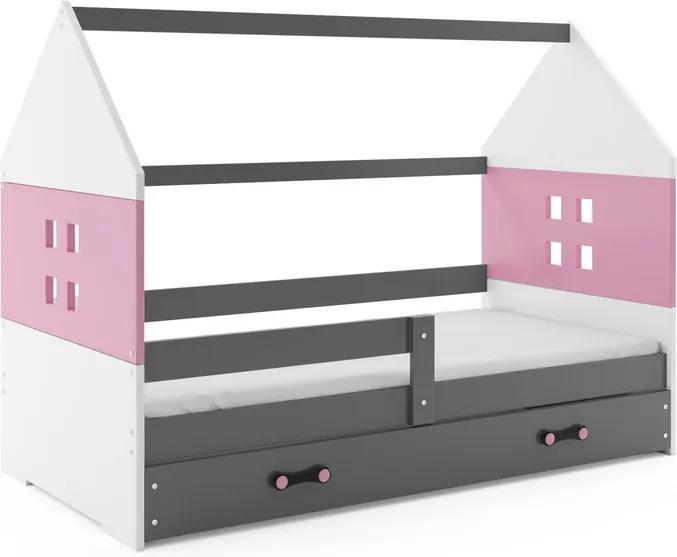 Expedo Dětská postel MIDO P1 COLOR + matrace + rošt ZDARMA, 80x160, grafit, růžová