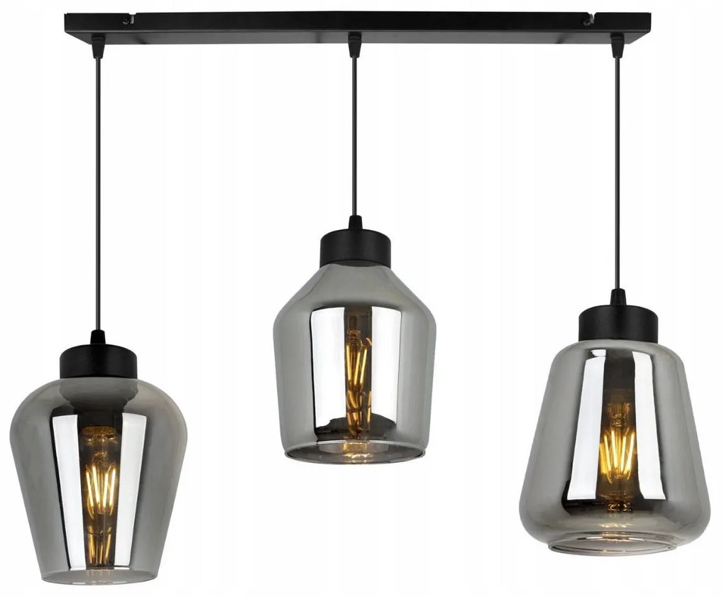 Závesné svietidlo Rijeka 3, 3x grafitové sklenené tienidlo