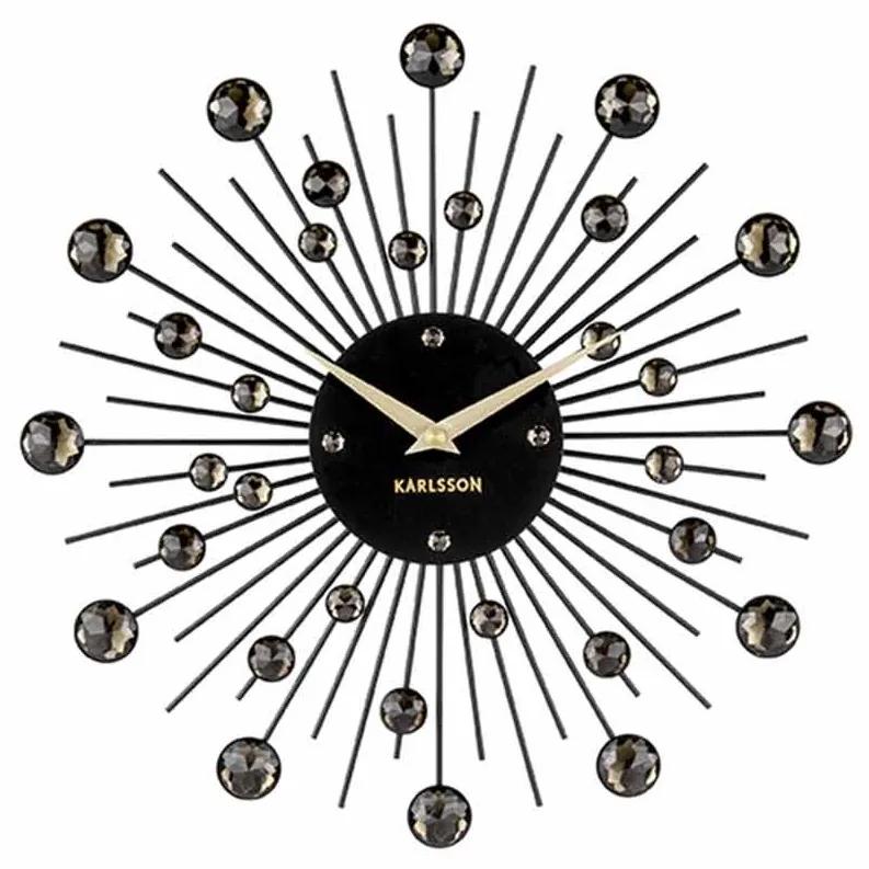 Nástenné hodiny Sunburst stredné čierne krištály ∅ 30 cm