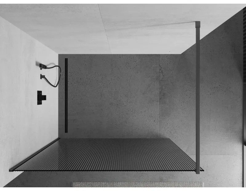 Mexen Kioto, sprchová zástena Walk-In 70 x 200 cm, 8mm sklo s rebrovým vzorom, grafitový profil, 800-070-101-95-09