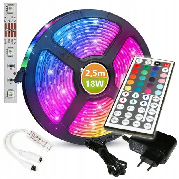 LED pásik RGB - 1M - IP20 + ovládač IR44 + napájací zdroj (sada)