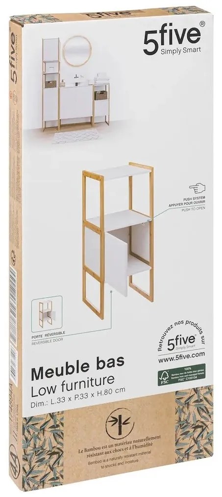 5five Simply Smart Polička do kúpeľne Natureo White, biela/s drevenými prvkami