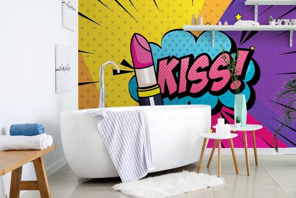 Samolepiaca tapeta pop art rúž - KISS!