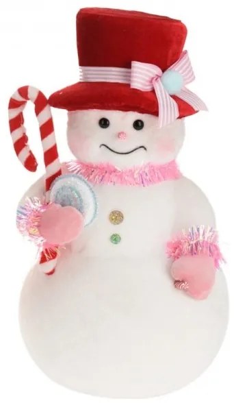Sladký snehuliak s červenou čiapkou 39 cm