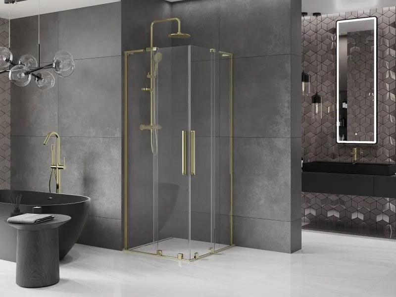 Mexen Velar L Duo, sprchový kút s posuvnými dverami 80 x 80 cm, 8mm číre sklo, zlatá lesklá, 871-080-080-02-03-50