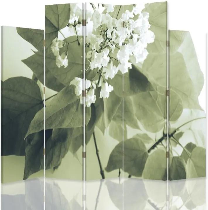 CARO Paraván - White Flower | päťdielny | jednostranný 180x180 cm