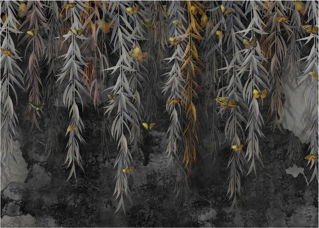 Sklenený obraz - Vŕbové vetvičky v čiernom pozadí (70x50 cm)
