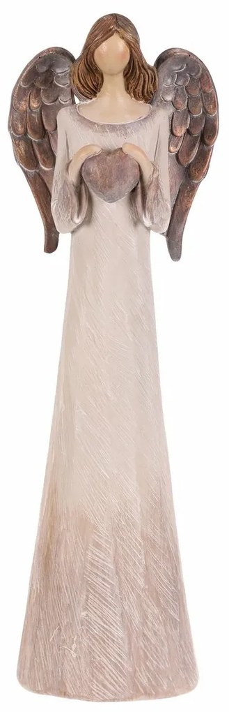 Polyresinový Anjel so srdcom 26 cm, béžovo-medená