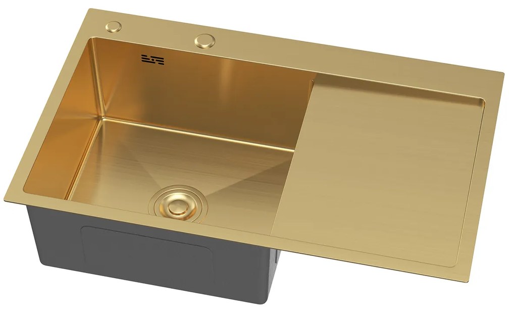 Erga HD, 1-komorový oceľový drez 780x490x210 mm, pravý, zlatá, ERG-MLS-HD7849RG