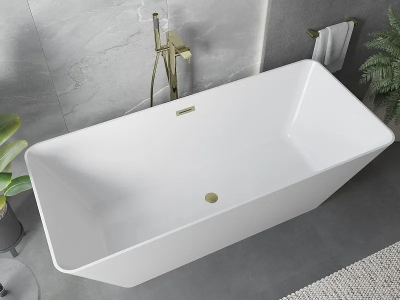 Mexen Velo Slim, voľne stojaca vaňa 170 × 75 cm, biela lesklá, zlatý matný prepad, 52811707500-55
