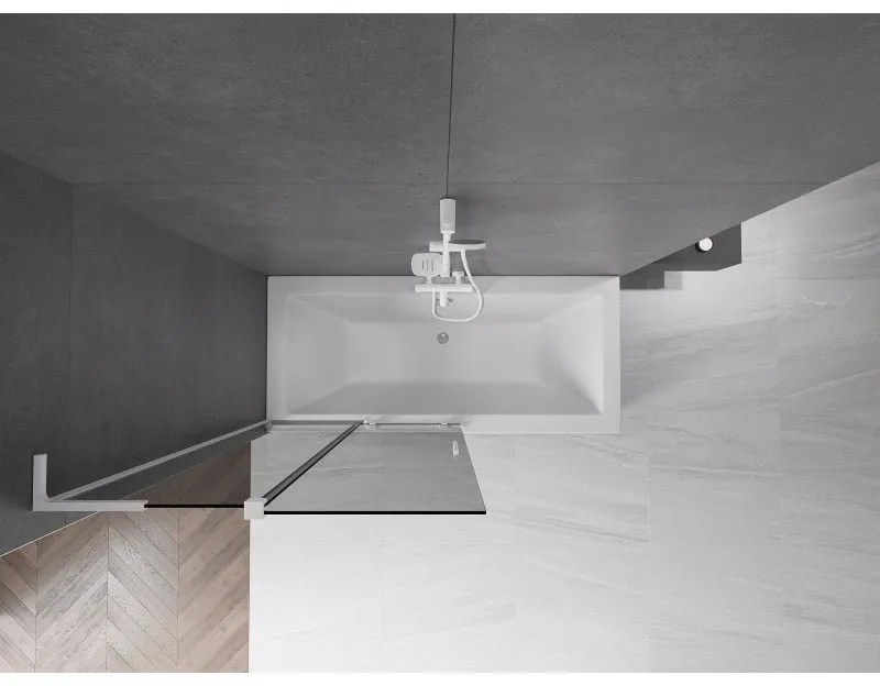 Mexen Velar L, 2-krídlová posuvná vaňová zástena 100 x 150 cm, 8mm šedé sklo, biela matná, 896-100-003-41-20