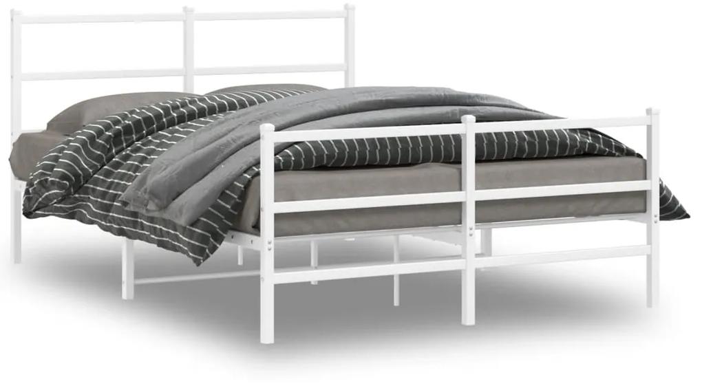 Kovový rám postele s predným a zadným čelom biely 140x200 cm 355433