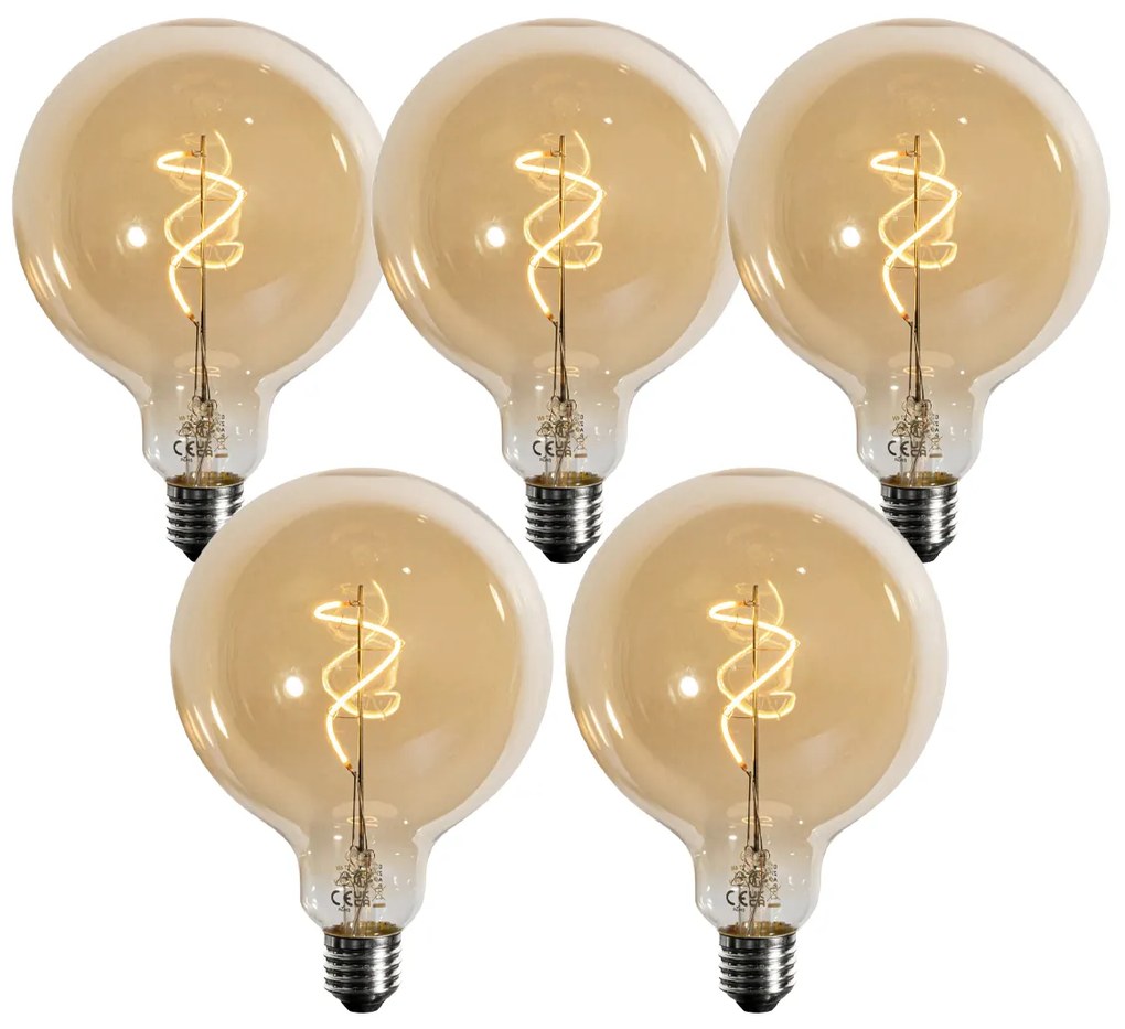 Sada 5 E27 stmievateľných LED žiaroviek so špirálovým vláknom zlatých G125 4W 270LM 2700K