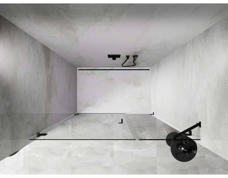 Mexen Lunar-B, Otočné ľavé sprchové dvere 125 cm, číre sklo, čierny profil, 832S-125-050-70-00-L