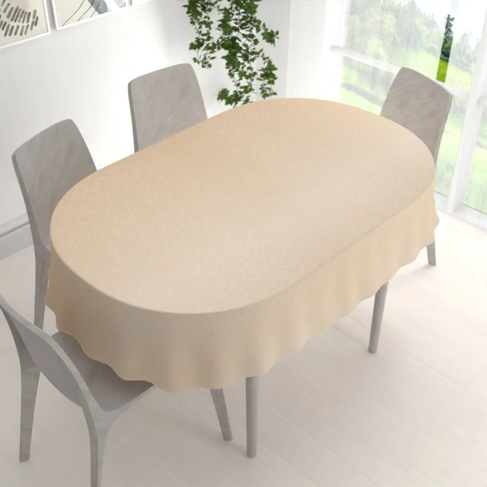 Biante Teflónový oválny obrus TF-092 Ornamenty - béžová light 50x100 cm