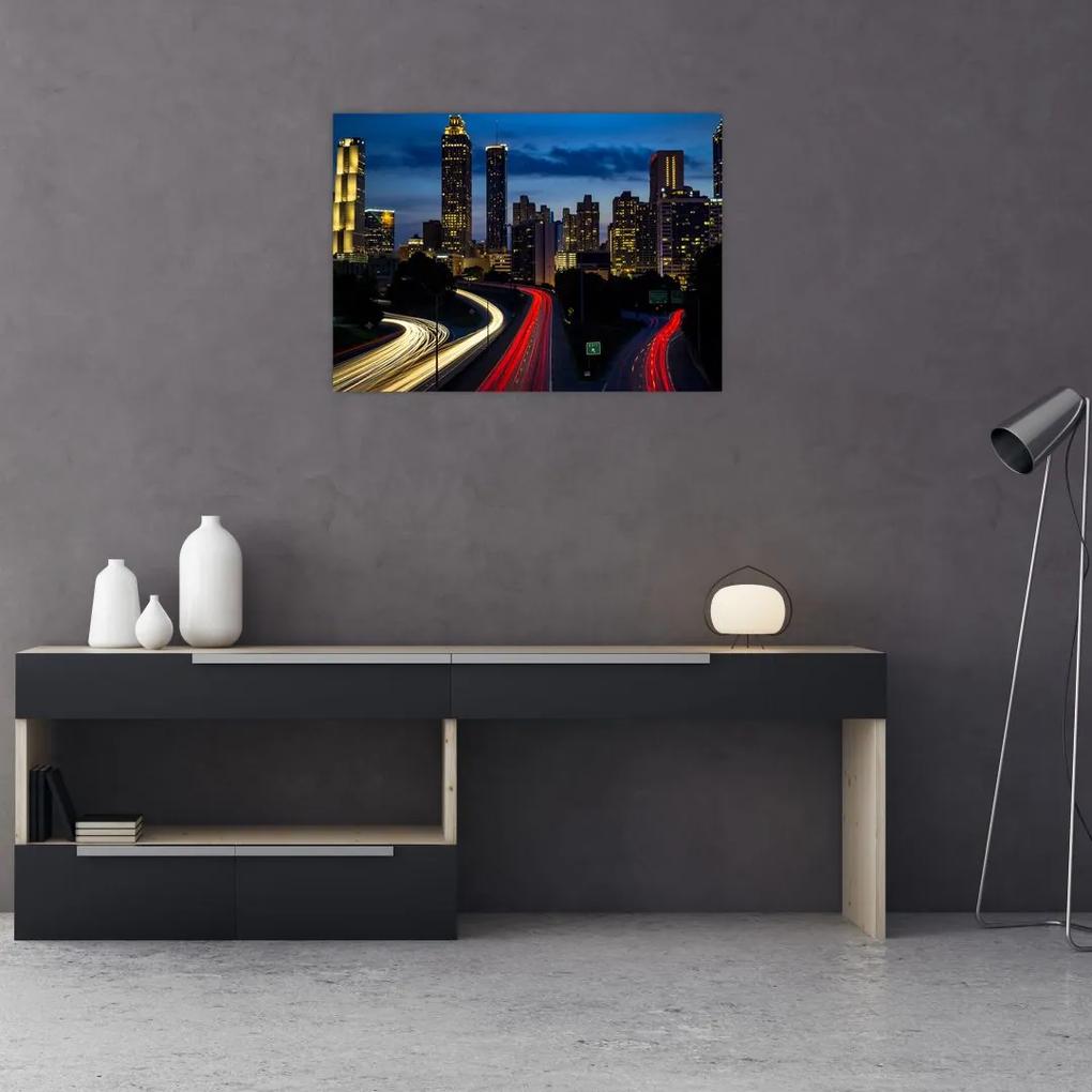 Sklenený obraz - Nočné mesto (70x50 cm)