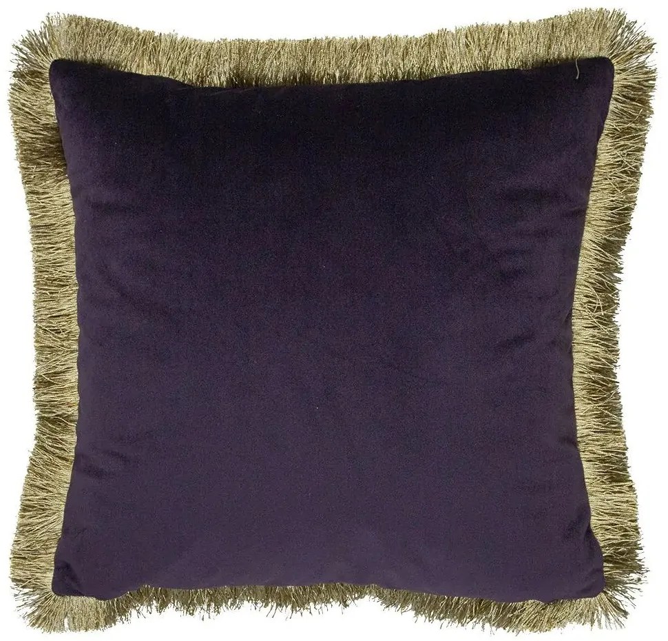 Fialový zamatový vankúš so zlatými strapcami Fringes gold - 45*45*10cm