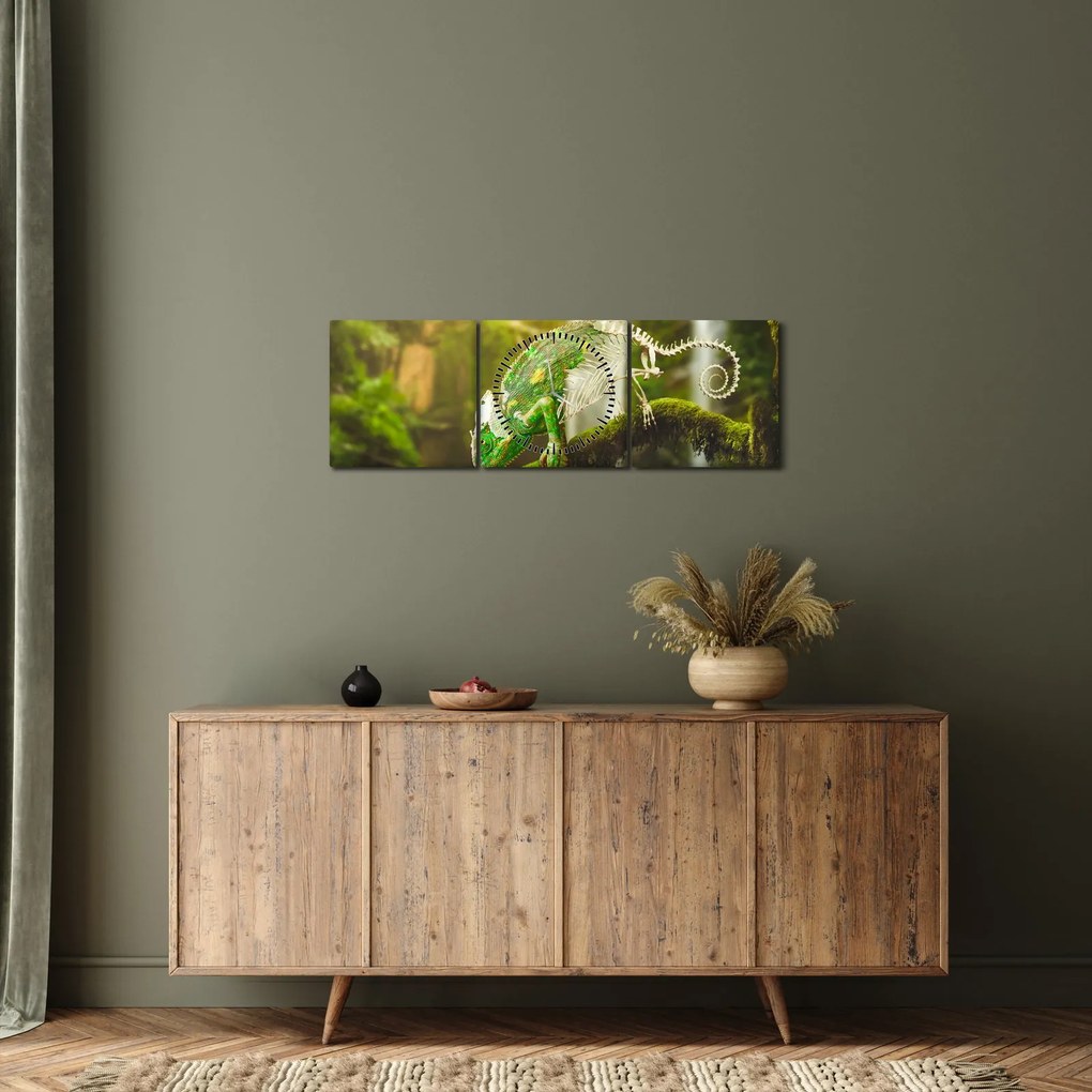 Obraz jašteričky (s hodinami) (90x30 cm)