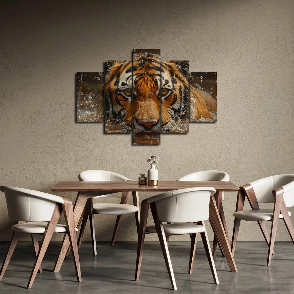 Obraz - Portrét tigra vo vode (150x105 cm)
