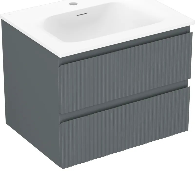 Mexen Rivel, kúpeľňová skrinka 60 cm s umývadlom Vela, 2 zásuvky, drážkovaná, grafitová matná/biela matná, 91A20-06047-2-BFF66-W23M0