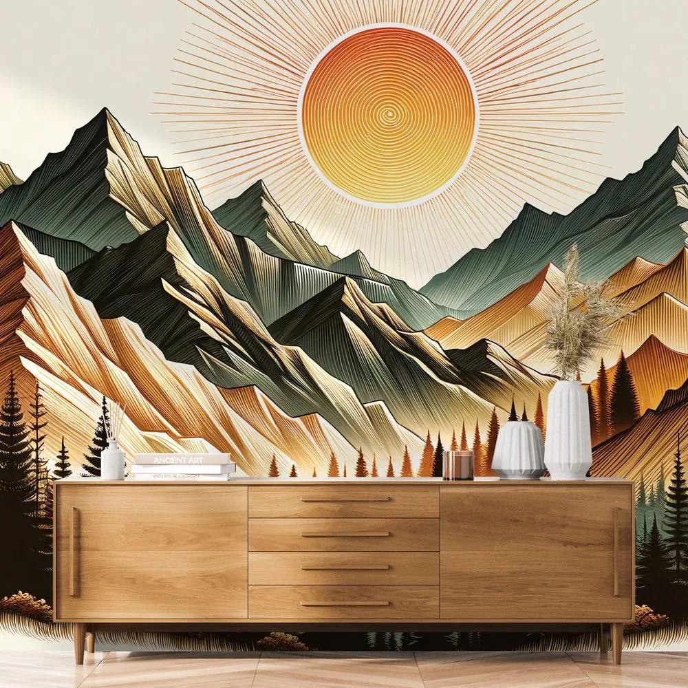 Samolepiaca tapeta horská krajina s vychádzajúcim slnkom