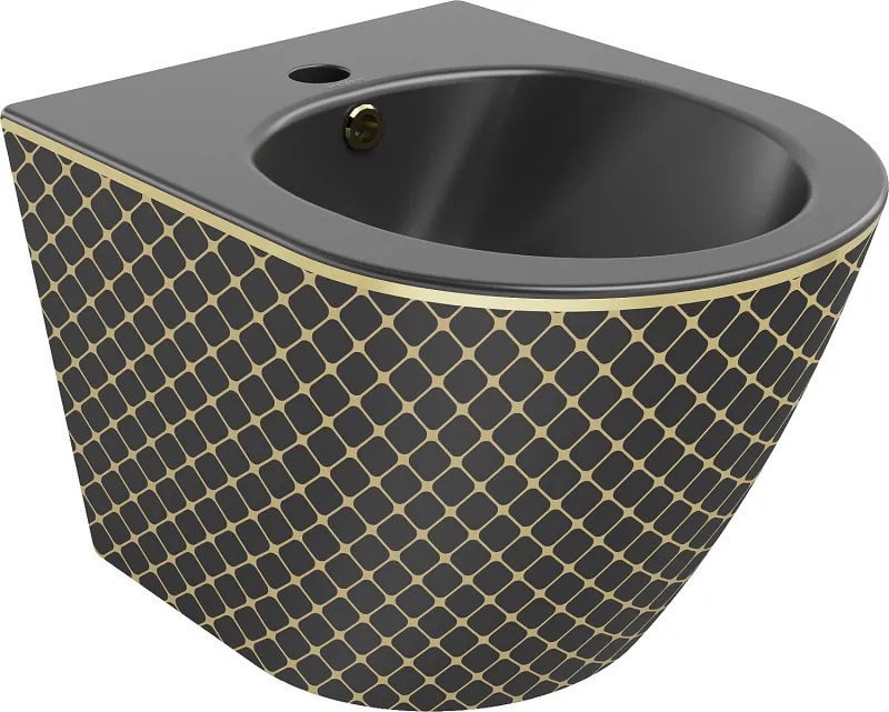Mexen Lena závesný bidet, čierny matný/zlatý vzor mriežka - 35224879