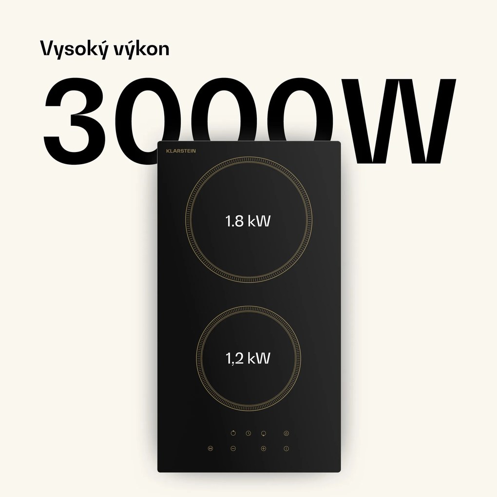 Klarstein Victoria sklokeramická varná doska, 2 zóny, elegantná, nadčasová, 3000 W, 30 cm