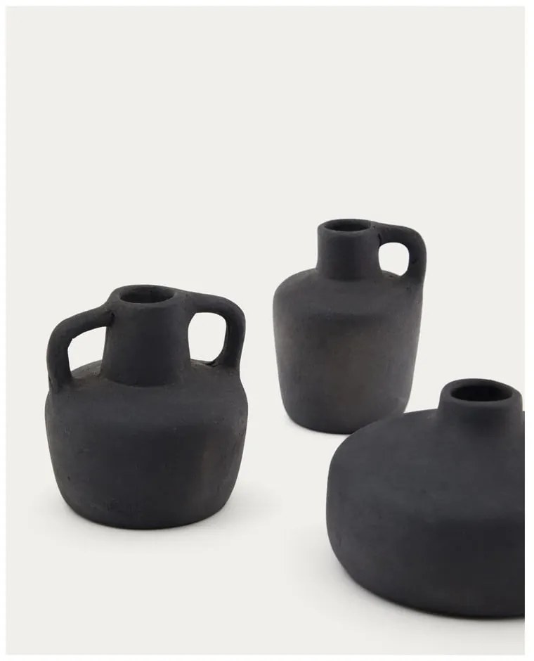 Čierne terakotové vázy v súprave 3 ks (výška 6 cm) Sofra – Kave Home