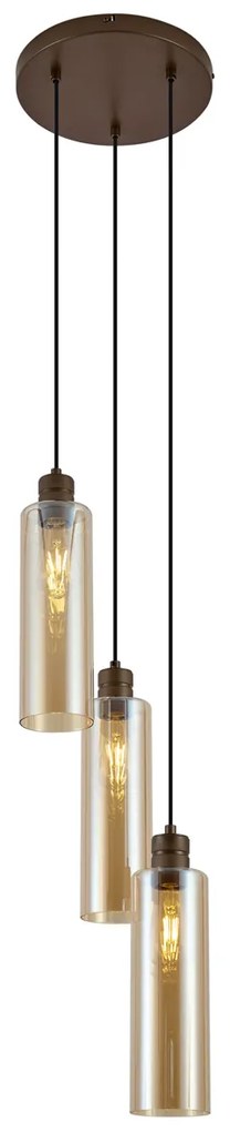 Hotelová elegantná závesná lampa tmavý bronz s jantárovým sklom 3-svetlá - Stavelot