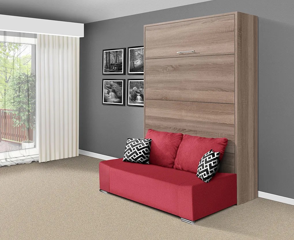 Nabytekmorava Sklápacia posteľ s pohovkou VS 21058P 200x180 farba pohovky: Červená, Typ farebného prevedenia: Orech lyon / dvere biele