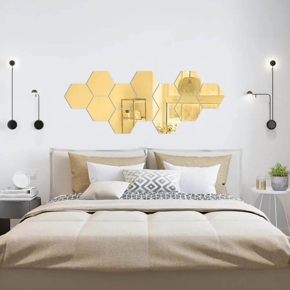 Súprava samolepiek na stenu 12 ks 17x20 cm Hexagons Gold - Ambiance