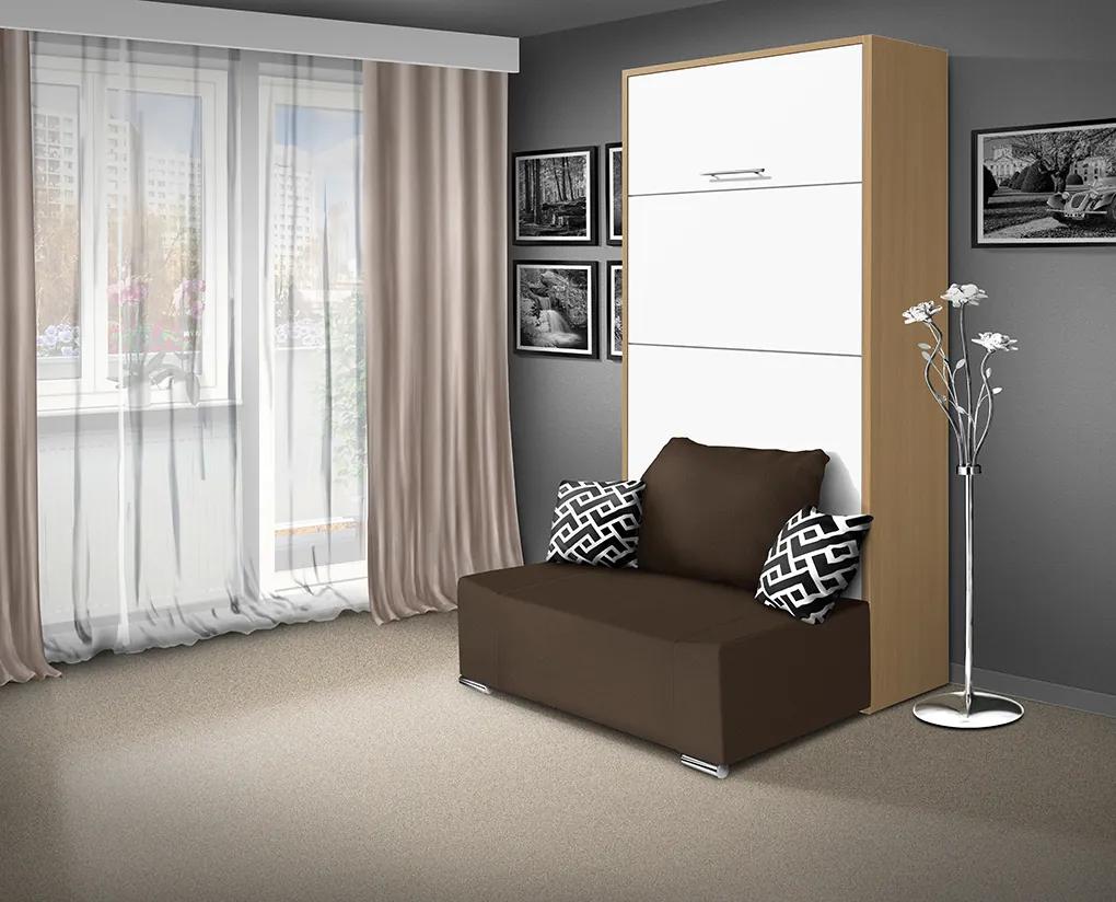 Nabytekmorava Sklápacia posteľ s pohovkou VS 21058P 200x90 farba pohovky: Krémová, Typ farebného prevedenia: Orech / dvere biele LESK