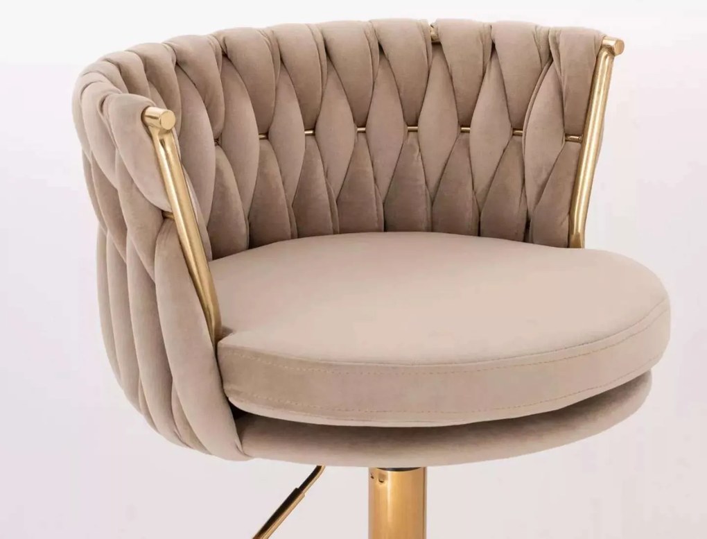 LuxuryForm DESIGN Stolička LYON VELUR na zlatom tanieri - latte