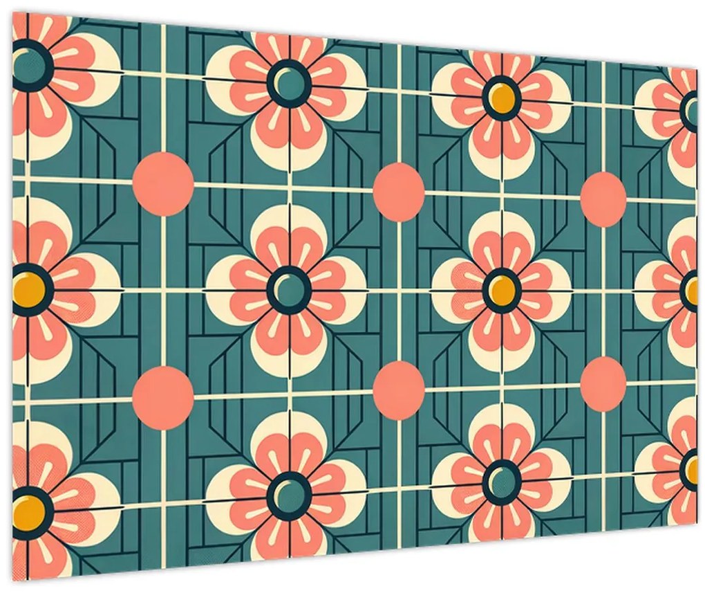 Obraz - Retro vzor s kvetmi (90x60 cm)