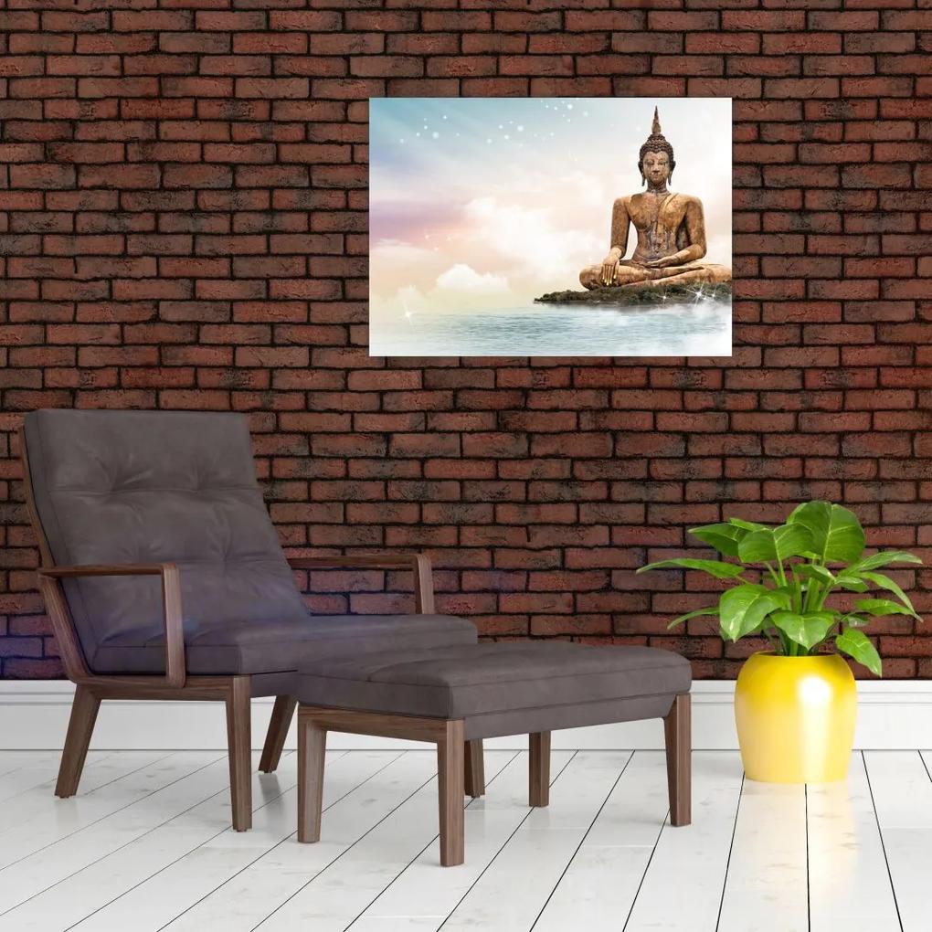 Sklenený obraz - Budha dozerajúci na zemi (70x50 cm)