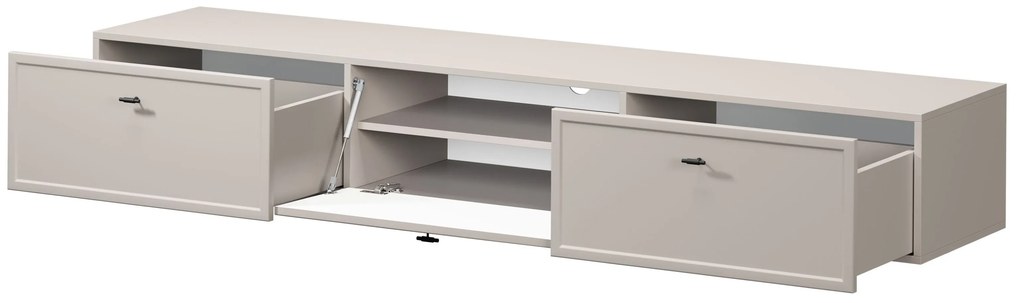 Závesná TV skrinka so zásuvkami Lorini 200 cm - kašmír / čierne úchytky T-bar