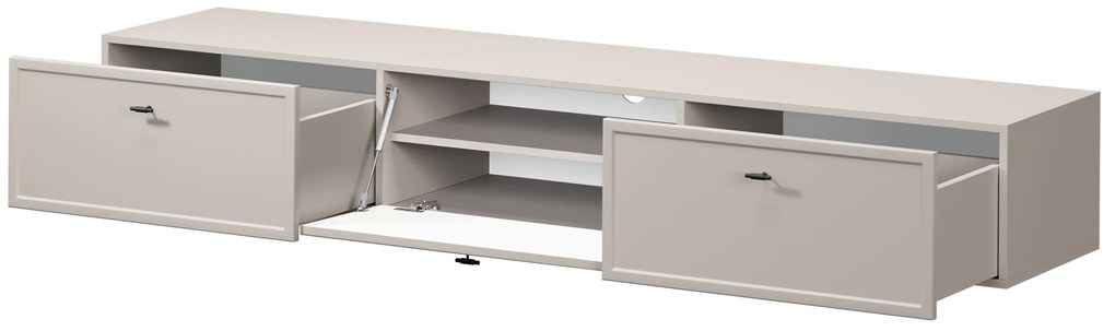 Závesný TV stolík Lorini 200 cm – kašmírová / čierne úchytky T