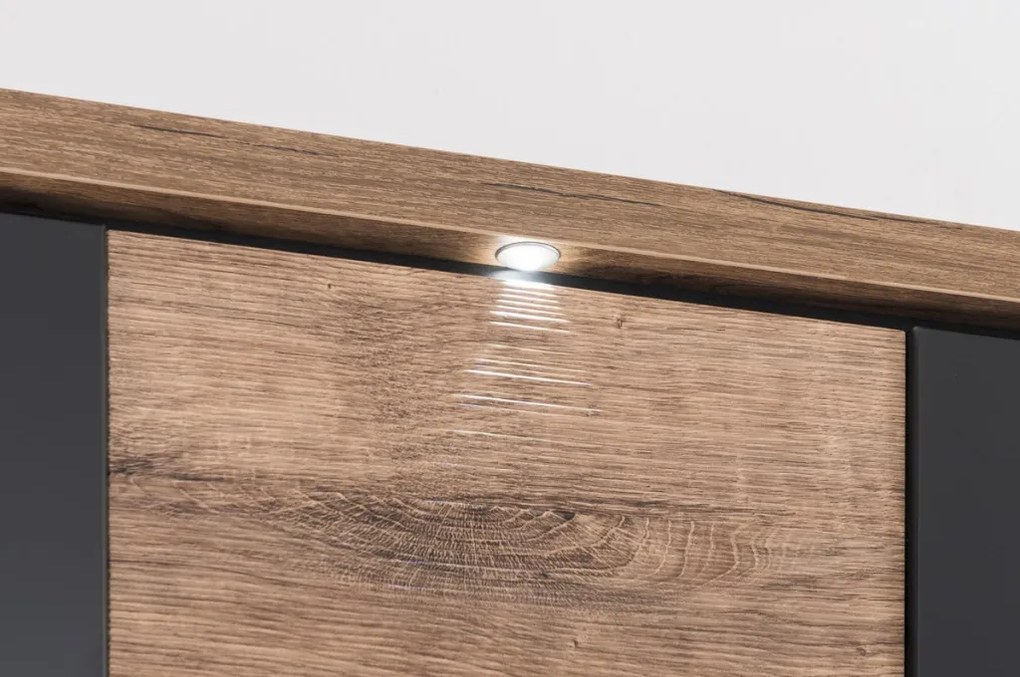 Vysoká vitrína Boston, čierna/dub ribbeck, s osvetlením, ľavá