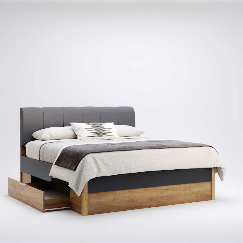Manželská posteľ RAMONA 180x200 so zásuvkami, dub kraft/smooth grey