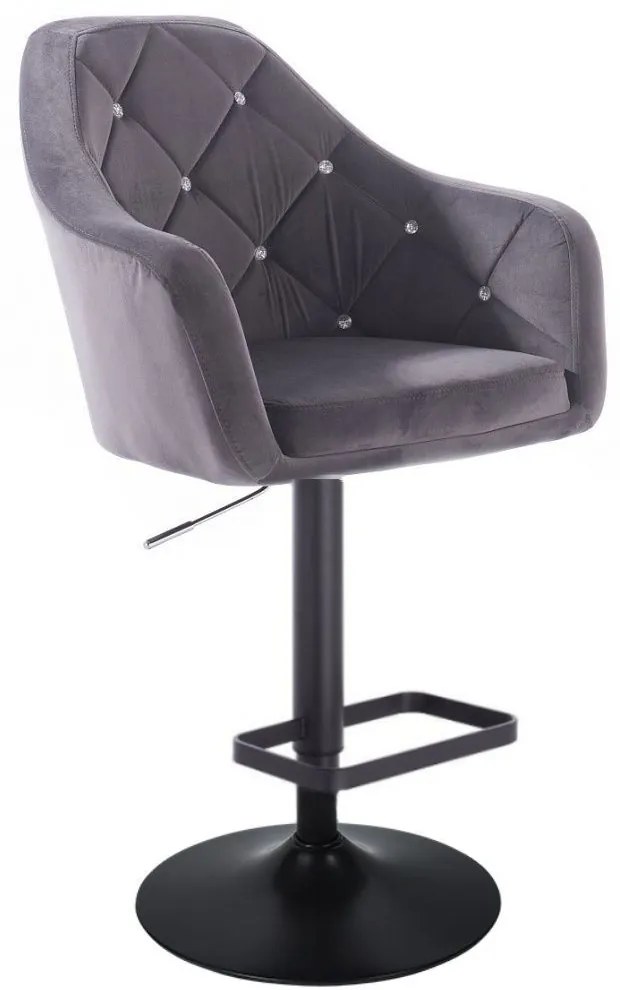 LuxuryForm DESIGN Barová stolička ROMA VELUR na čiernom tanieri - tmavo šedá