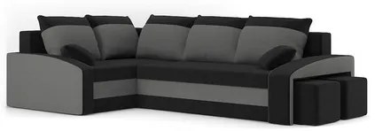 Rozkladacia rohová sedacia súprava s taburetkami GRANDE Čierna/biela Ľavá